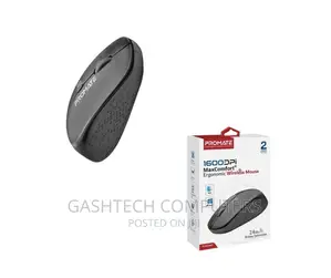 Promate 1600DPI Wireless Ergonomic Contoured Mouse, Black
