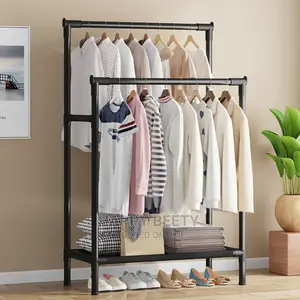 *Double Pole Clothing Rack With Lower Storage Tier