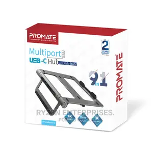 Promate Laptop Stand + Removable USB-C Hub With HDMI.