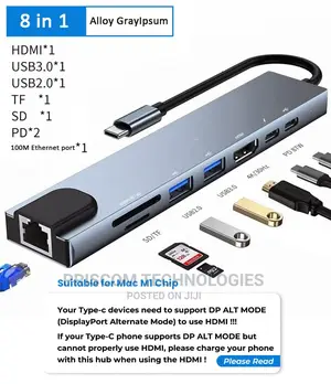 8 In 1 Type C Hub With Ethernet Adapter, HDMI, Type C, USB 3
