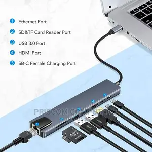 TYPE-C Adapter Converter 8 IN 1 With LAN, 8 IN 1 Hub