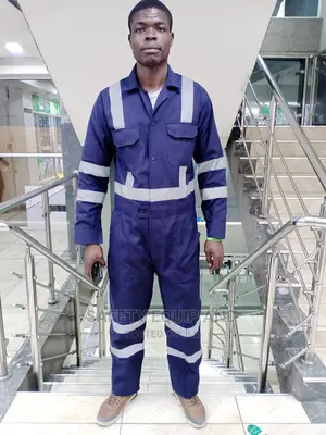 Navy Blue Overalls With Grey Reflectors