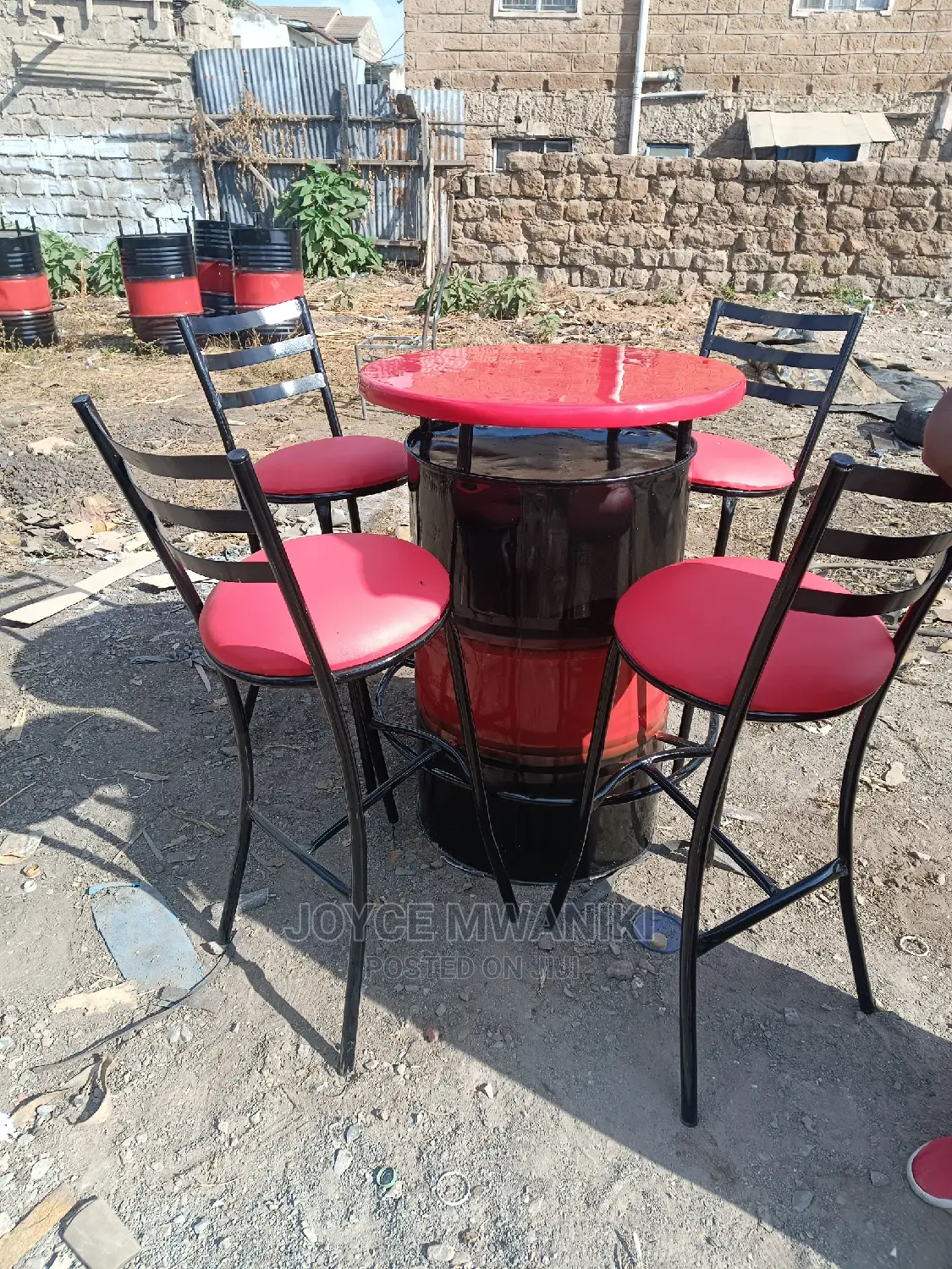 Restaurant Set of High Chairs and Drum Table.