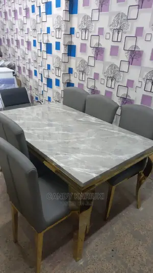 Beautiful 6 Seater Pure Marble Dining Table Set