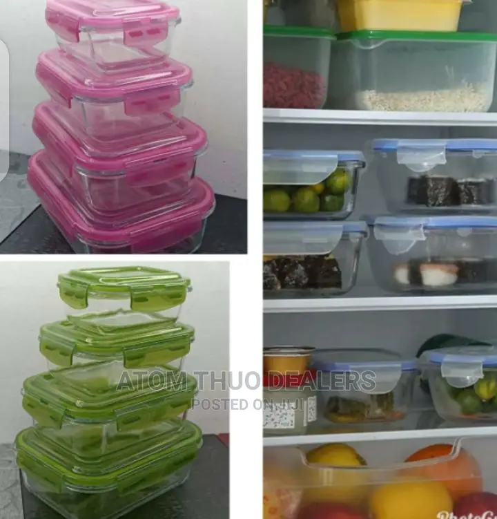 4pcs Glass Rectangle Storage Bowl 400ml,630ml,1000ml,1480ml.