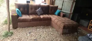 6 Seater L Shaped Sofa With Golden Cup Holder and Footrest