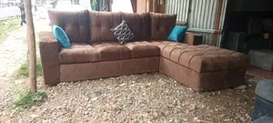 6 Seater L Shaped Sofa With Golden Cup Holder and Footrest