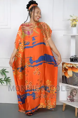 Orange Print Silk Deras With Scarf