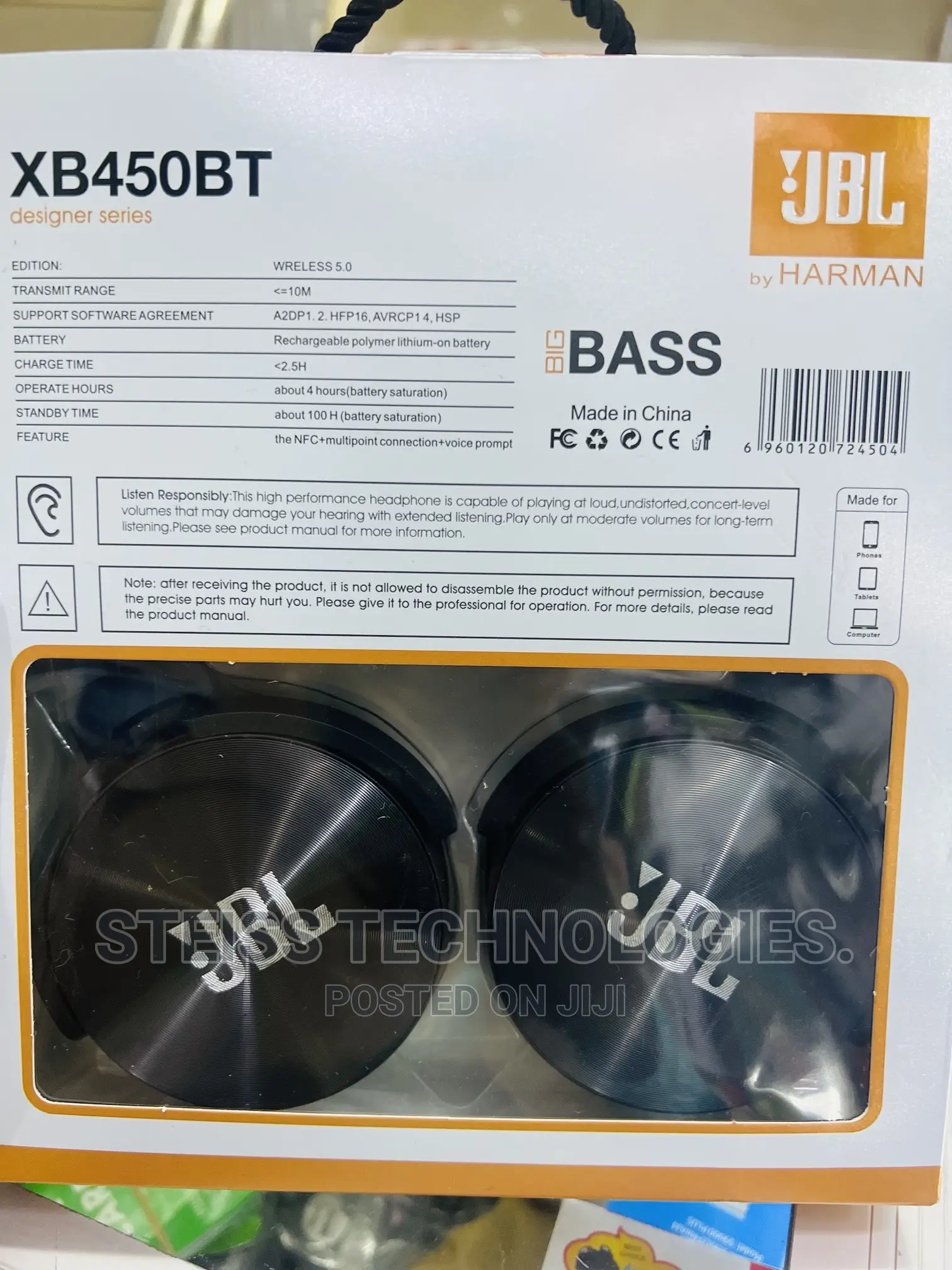 Jbl Xb450bt Wireless Headphones.