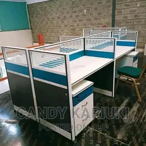 Spacious 4 Way Workstation Blue and White