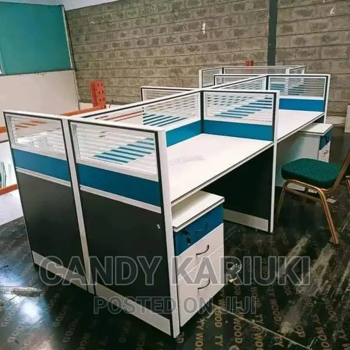Spacious 4 Way Workstation Blue and White