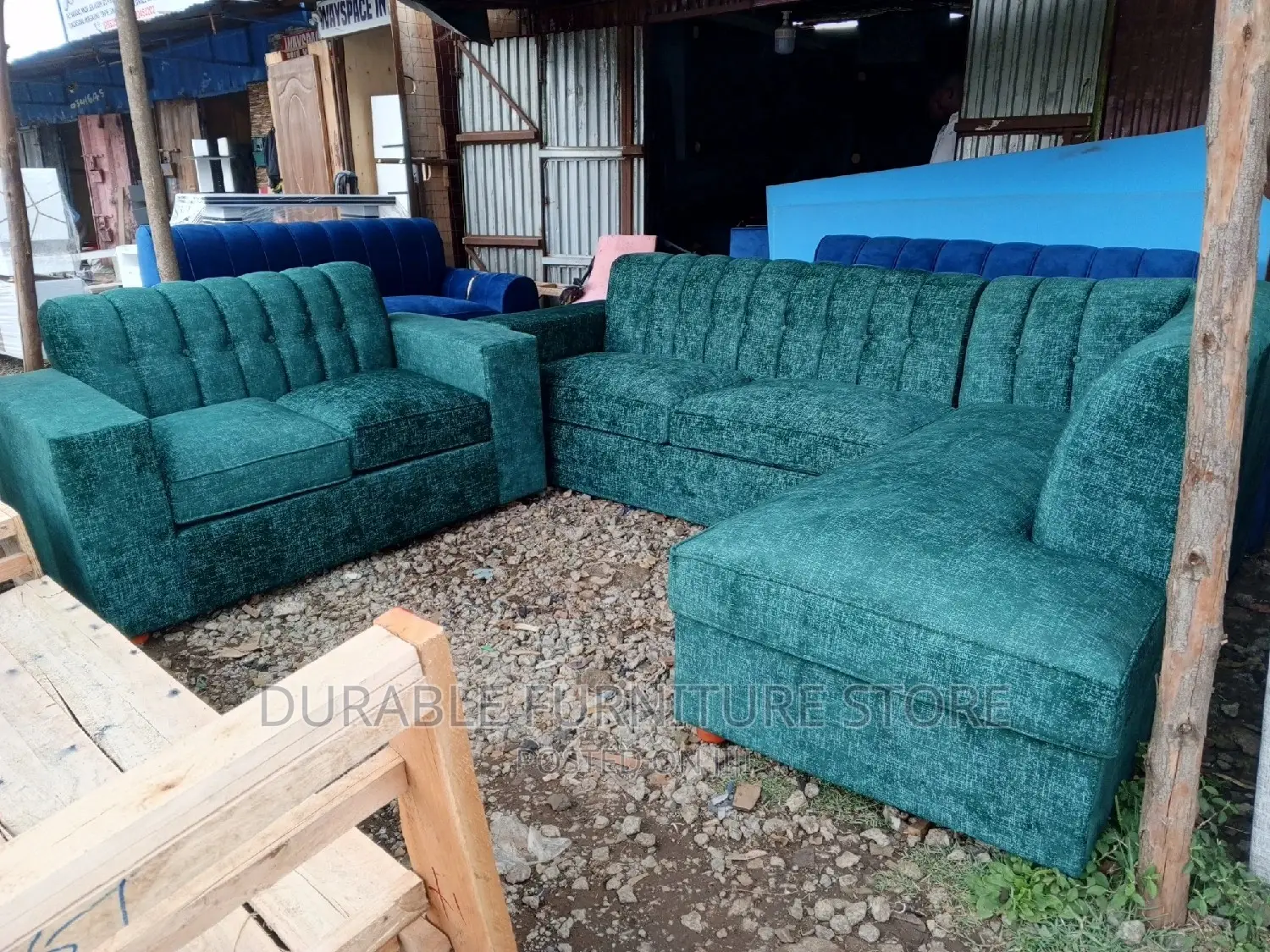 7 Seater Back Permanet Sofa Green