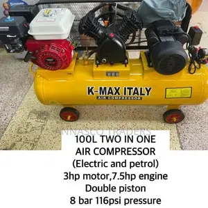 Kmax Italy Electric and Petrol 100L Air Compressor 3hp Motor
