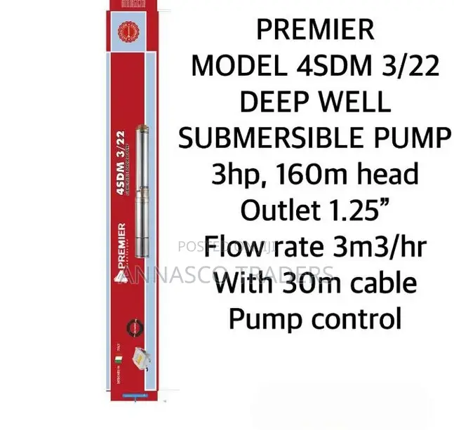 Premier 3 HP Submersible Pump With 30M Cable Pump Control