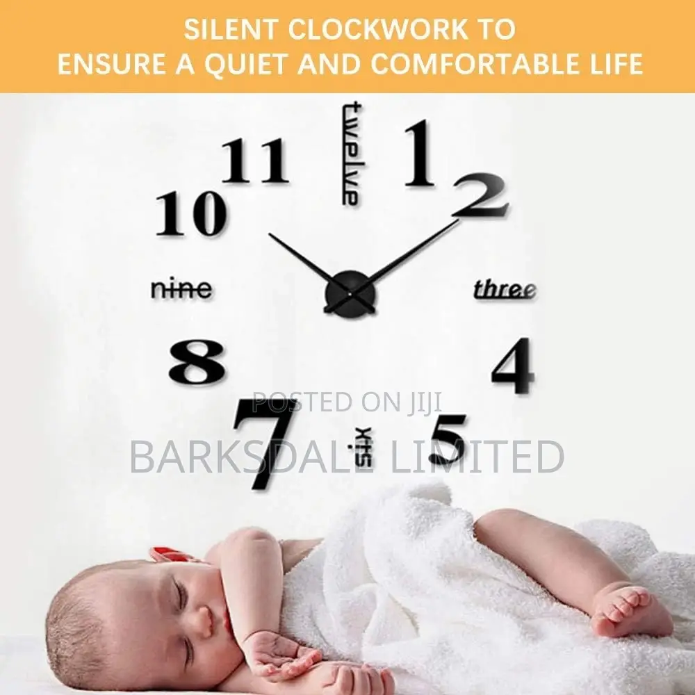 DIY Clock Wall Clock Mirror Stickers Silver Silent 3D Large