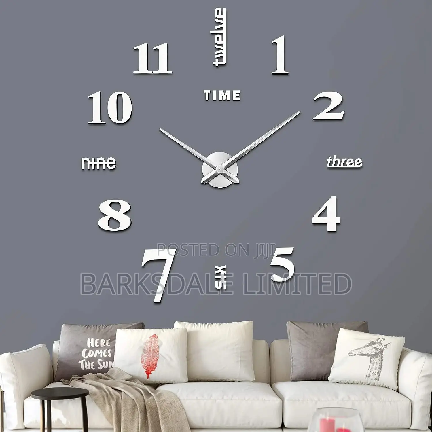 DIY Clock Wall Clock Mirror Stickers Silver Silent 3D Large