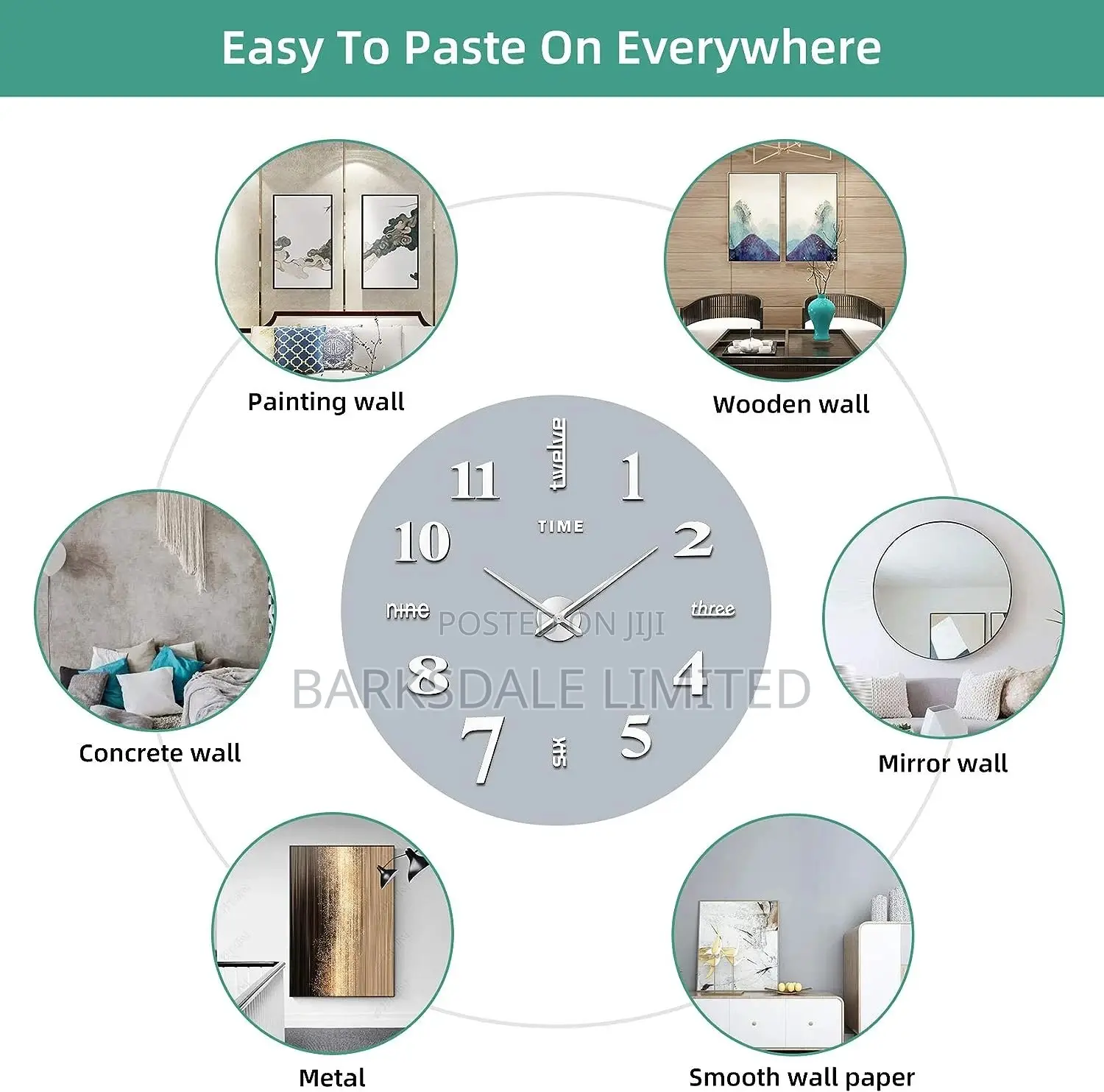 DIY Clock Wall Clock Mirror Stickers Silver Silent 3D Large