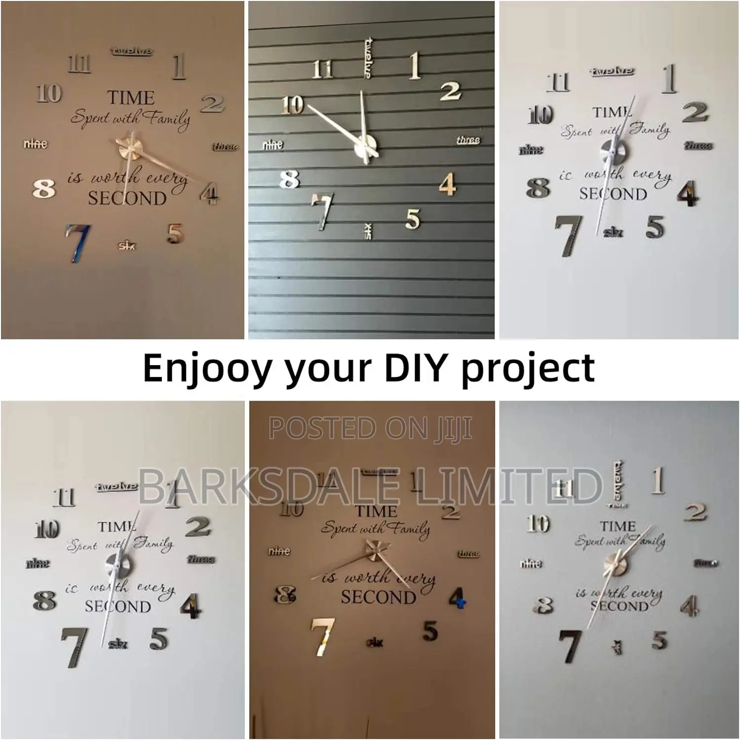 DIY Clock Wall Clock Mirror Stickers Silver Silent 3D Large