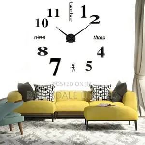 DIY Clock Wall Clock Mirror Stickers Black Silent 3D Large