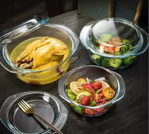 Signature 3 PCS Glass Casserole Set With Lids Capacities: