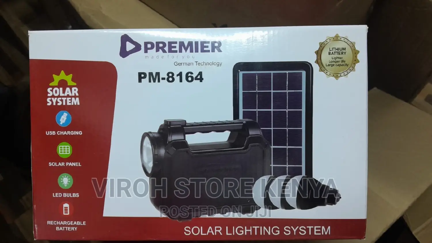 Premier Pm-8164 Solar Lighting System Three Bulbs + Battery