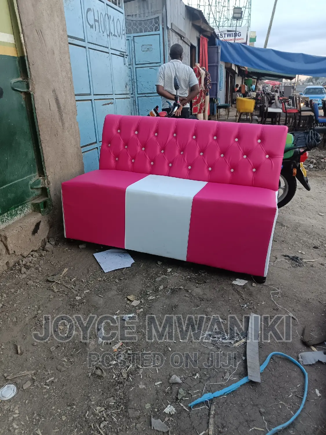 Waiting Bench 2 Seater White and Pink