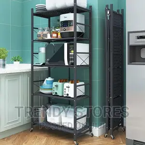 5-tier Big Size Foldable Kitchen Rack With Wheels