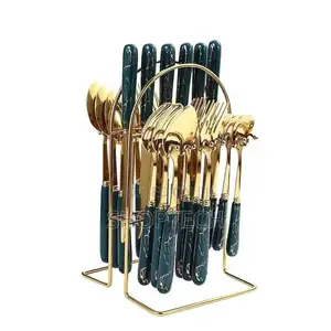 24pcs Cutlery Gold in Colour With Green Handle