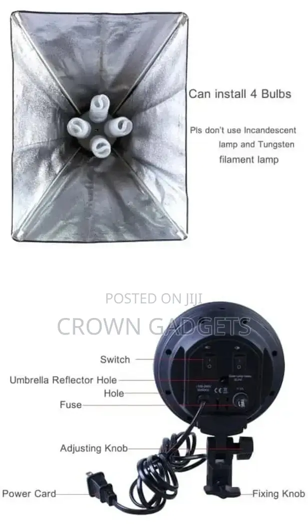 45W Bulb 4in1 Bulb Socket Softbox Light Stand Carrying Bag