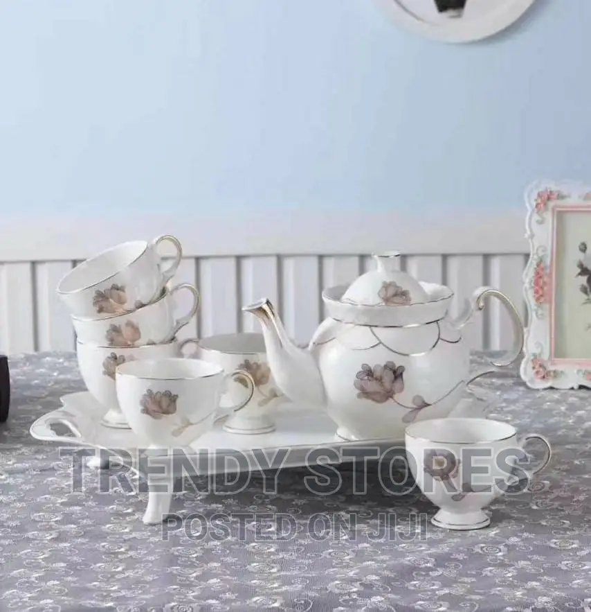 8pcs White Floral Tea Pot Set