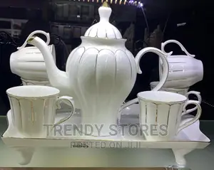 8pcs White With Gold Tea Pot Set