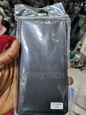 Leather Flip Cover for Nokia C12/Nokia C12 Pro (Black)