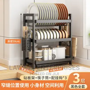Metallic Dish Rack With Cutlery Chopping Board Holders