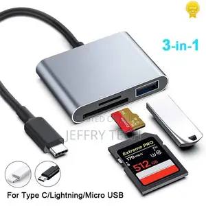 3 in 1 Type C/Lightning/Mirco to SD/TF Memory Card Reader, T