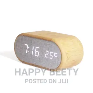 *Wooden Digital Alarm Clock With Wireless Charging Display