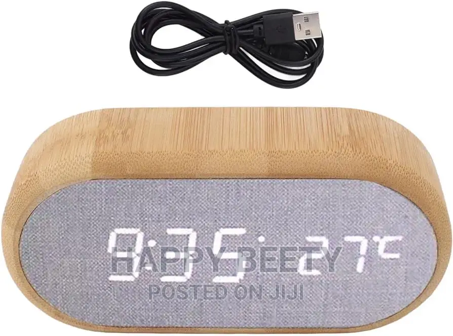 *Wooden Digital Alarm Clock With Wireless Charging Display