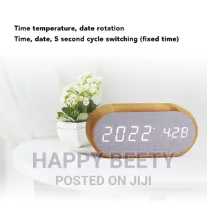 *Wooden Digital Alarm Clock With Wireless Charging Display