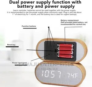 Wooden Digital Alarm Clock With Wireless Charging Display,