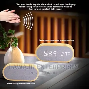 Wooden Digital Alarm Clock With Wireless Charging Display,