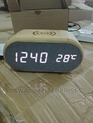 Wooden Digital Alarm Clock With Wireless Charging Display,