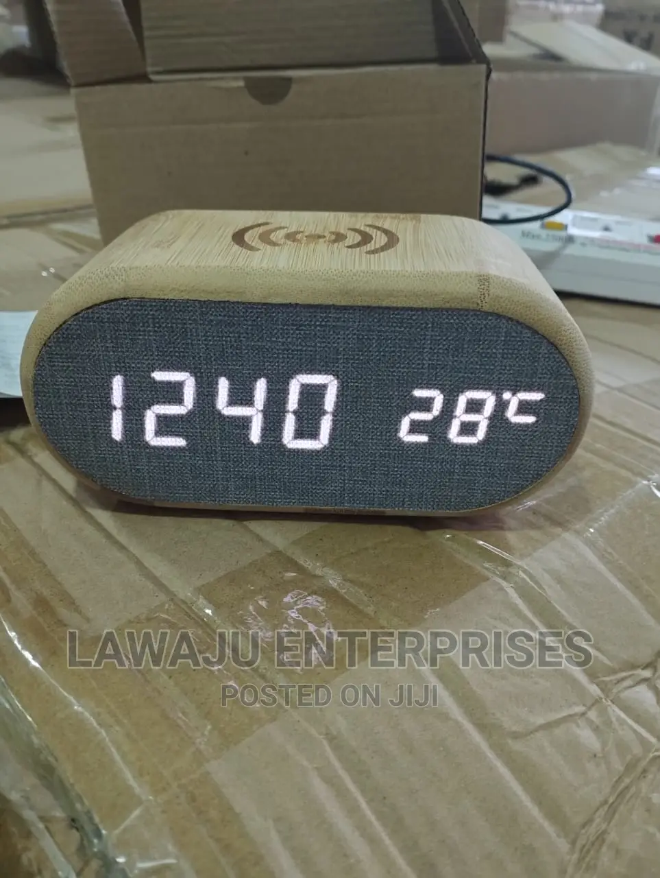 Wooden Digital Alarm Clock With Wireless Charging Display,