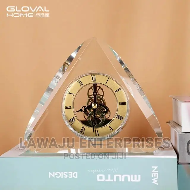 Triangular Shaped Clear Crystal Table Clock