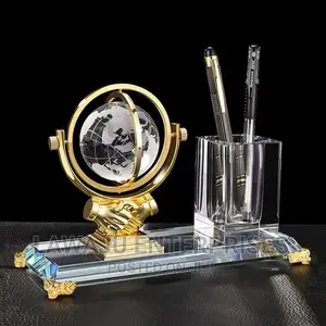 Crystal Handshake Office Pen Organizer