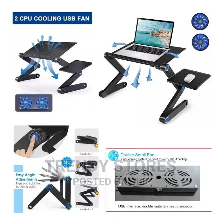 Double Fan Adjustable Laptop Stand With Mouse Pad
