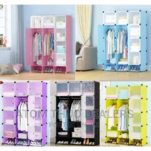 Portable 3-Column Plastic Wardrobes Black And