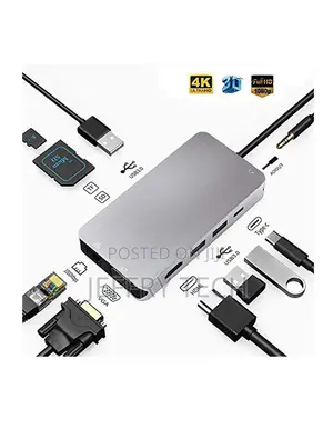 10 in 1 USB C Hub Adapter, Dongle Type C Aluminum Hub Adapte
