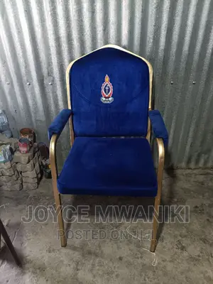 Church Chair With Armrest and Logo Dark Blue.