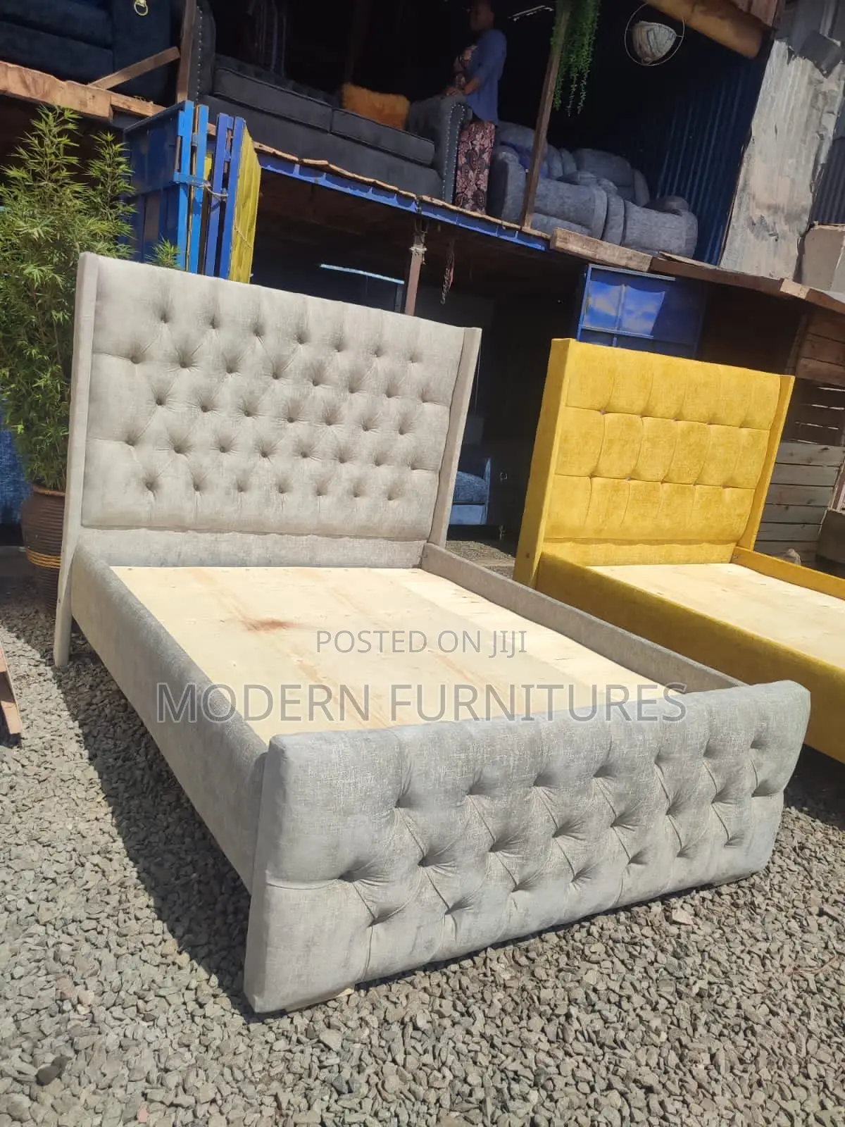 Grey 5/6 Tufted Bed