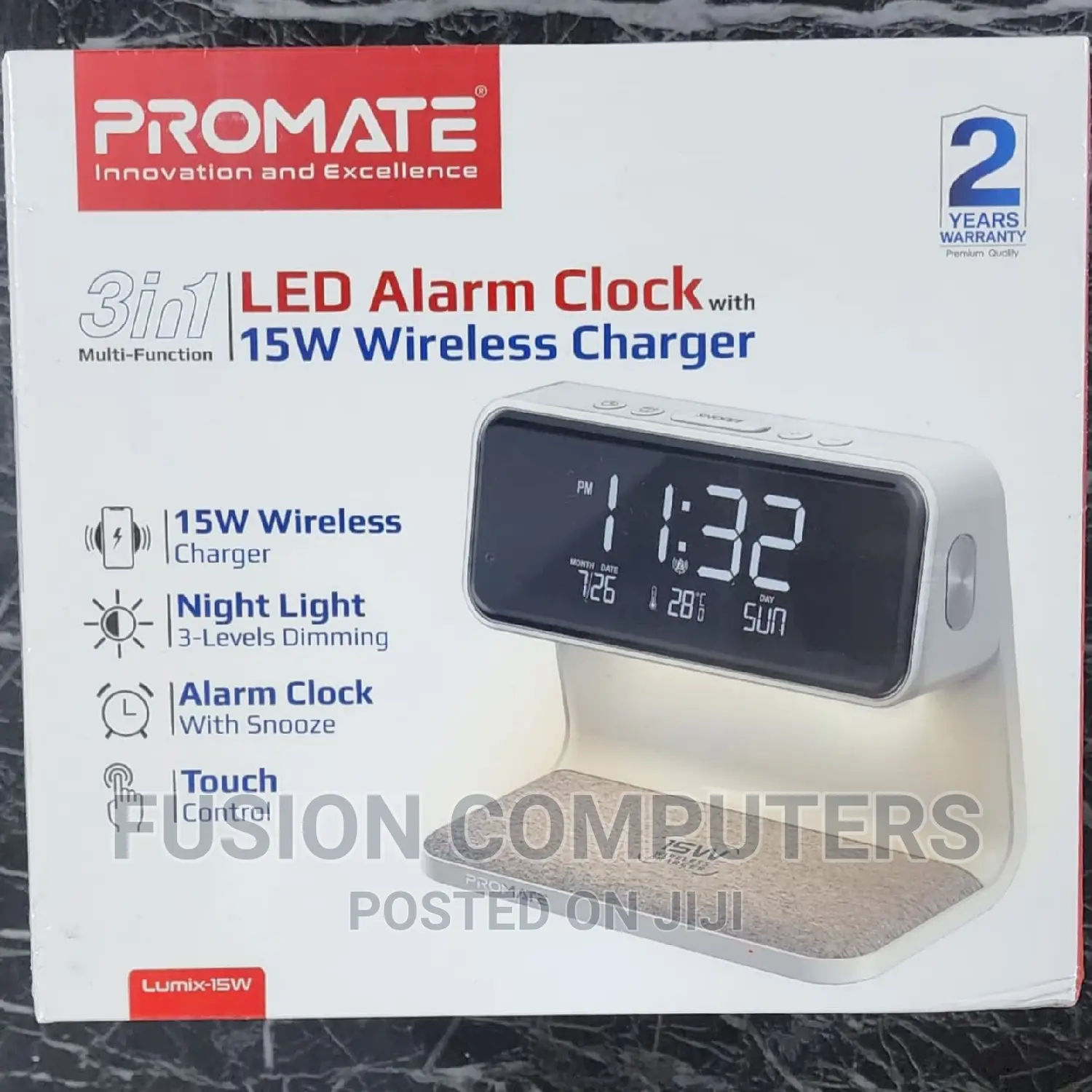 Promate Digital Multi-Function LED Alarm Clock 15W Charger
