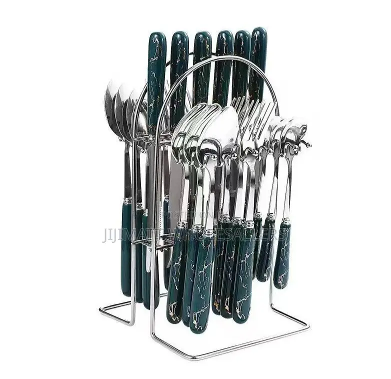 24PC Cutlery Set (SILVER COLOUR With Green Handle